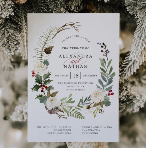 Mistletoe Christmas Wedding Invitations